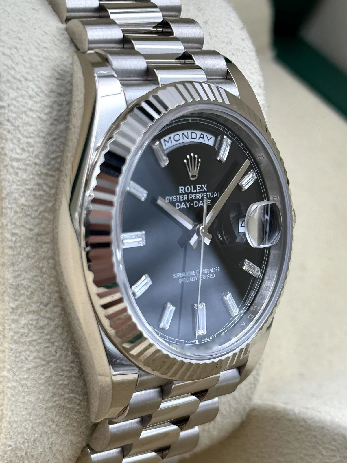 Rolex Day-Date President 40mm White Gold Black Diamond Baguette Dial - 228239 - Image 6