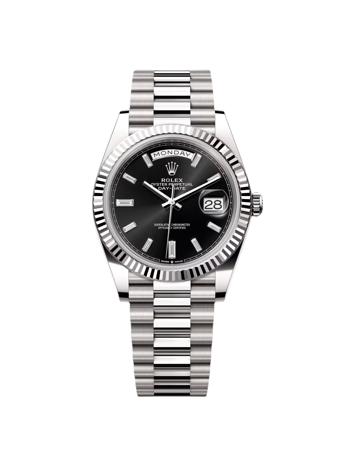 Rolex Day-Date President 40mm White Gold Black Diamond Baguette Dial - 228239