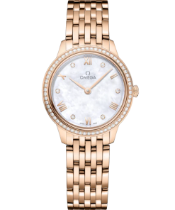 Omega De Ville Prestige 27.5mm White Dial with Diamonds Sedna 18k Rose Gold Bracelet 434.55.28.60.55.001