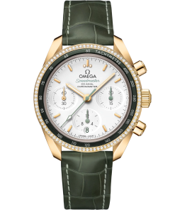 Omega Speedmaster 38 Silver Dial 38mm with Diamonds 18k Yellow Gold Strap 324.68.38.50.02.004