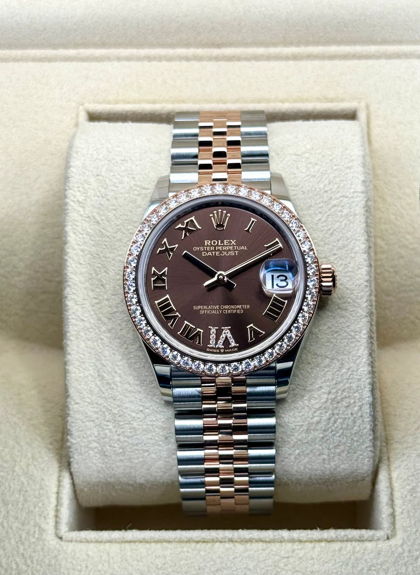Rolex Datejust m278381-0005/0006 Chocolate Roman Diamond 31mm Dial Diamond-Set Bezel and Oyster Bracelet Watch - Image 2