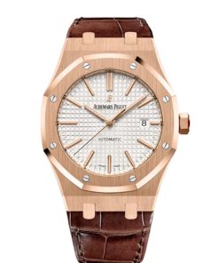 Audemars Piguet Royal Oak Selfwinding Silver-toned dial 41mm Rose Gold Leather Strap Watch
