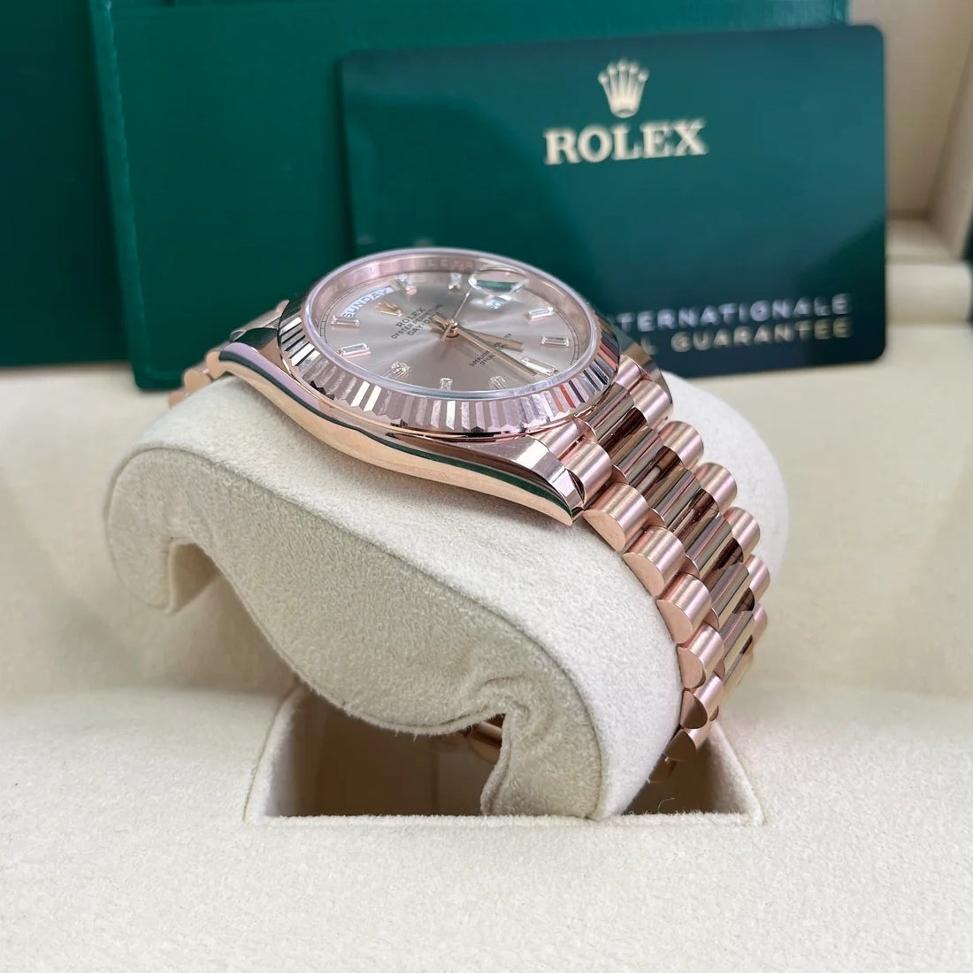 Rolex Day-Date President 40mm Everose Gold Sundust Diamond Baguette Dial - 228235 - Image 5