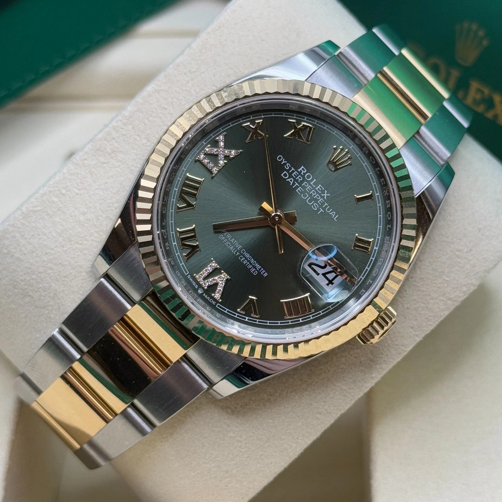 Rolex Datejust 36mm 126233 Olive-green Roman Diamond Dial Two-Tone Jubilee Bracelet - Image 12
