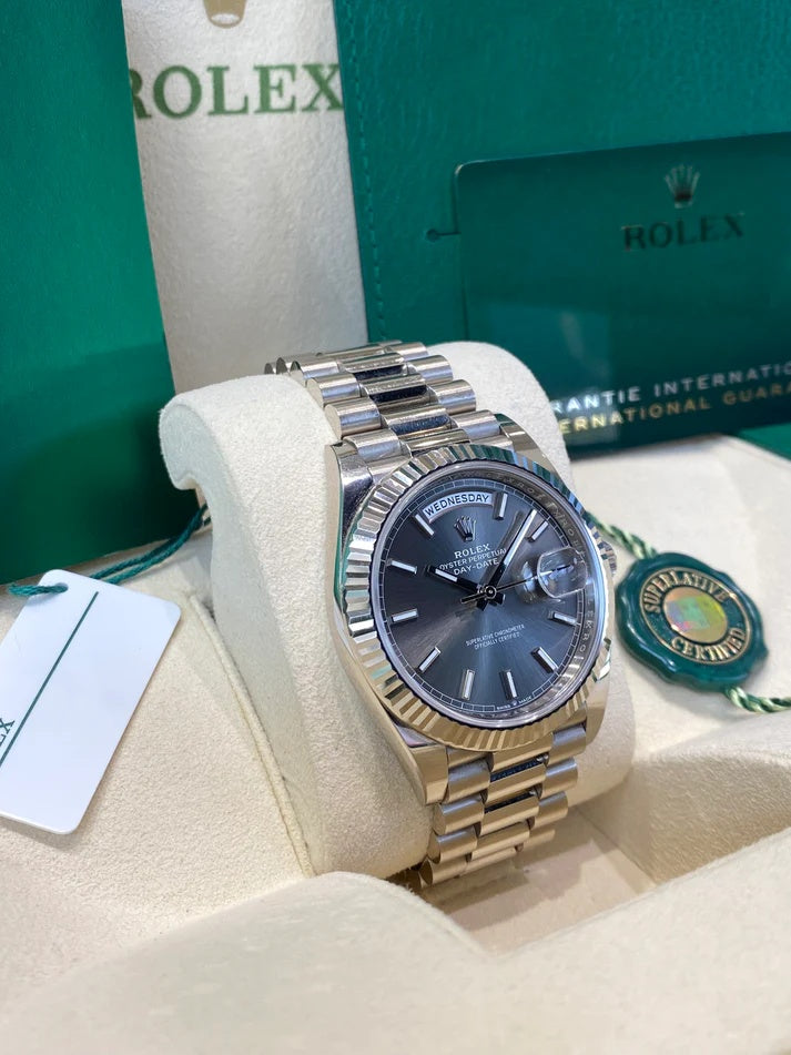 Rolex Day-Date President 40mm White Gold Grey Rhodium Index Dial - 228239 - Image 2
