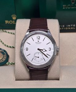 Alternative view of Rolex 1908 White Gold White Dial Brown Alligator Strap - 52509-0006
