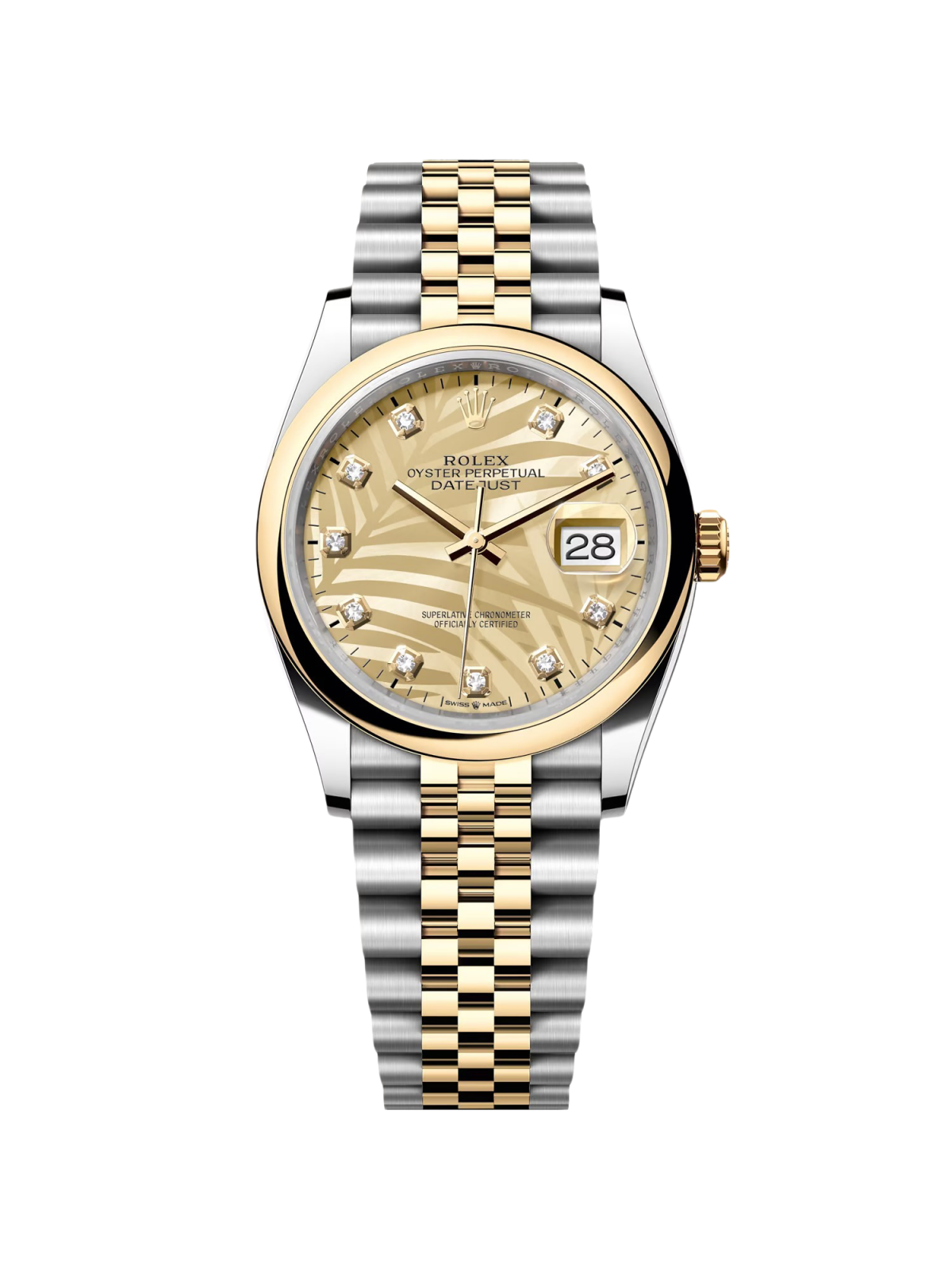Rolex Datejust 36mm 126203 Golden Palm Dial Domed Bezel Oyster Bracelet