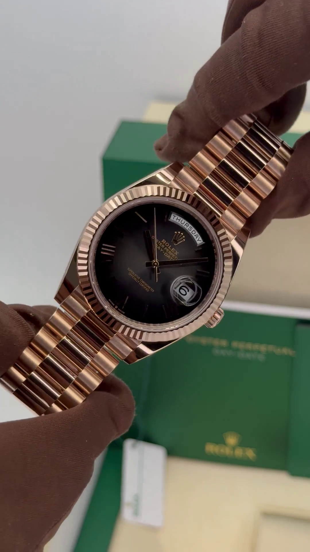 Rolex Day-Date President 40mm Everose Gold Slate Roman Ombre Smoke Dial - 228235 - Image 6