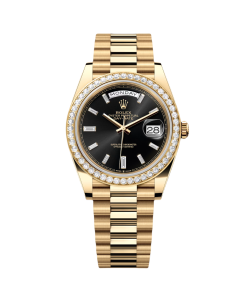 Rolex Day-Date 40mm Black Diamond Dial and Diamond Bezel Yellow Gold President Bracelet 228348RBR-0001