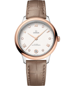 Omega De Ville Prestige 34 mm Silver Dial with Diamonds Stainless Steel and Sedna�?18k Rose Gold Strap 434.23.34.20.52.001