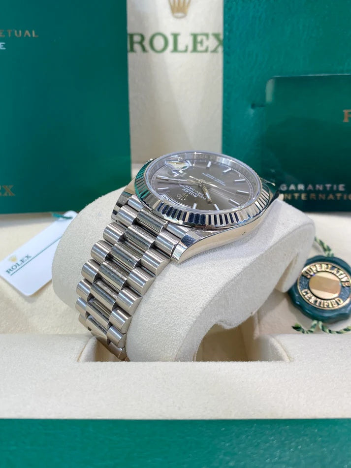 Rolex Day-Date President 40mm White Gold Grey Rhodium Index Dial - 228239 - Image 9