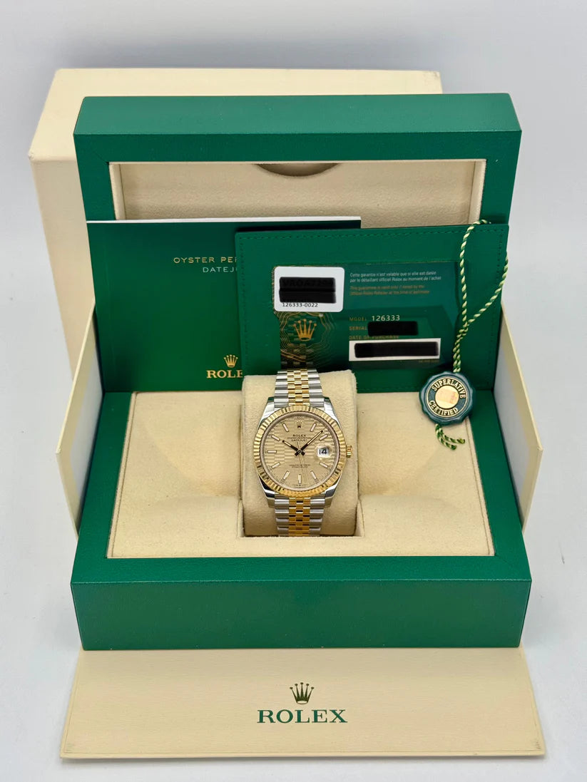 Rolex Datejust 41mm Swiss Replica Watch | Two Tone Jubilee Bracele Champagne Fluted Dial Ref 126333 - Image 13