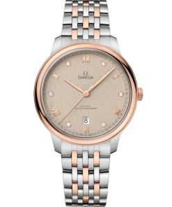 Omega De Ville Prestige 40 mm Linen Dial with Diamonds Stainless Steel and Sedna�?18k Rose Gold Bracelet 434.20.40.20.59.001