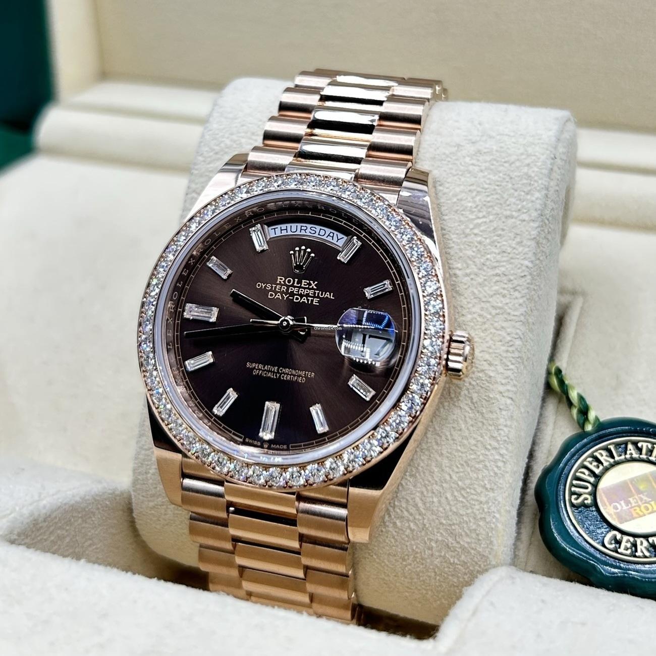 Rolex Day-Date 40mm Chocolate Baguette Diamond Dial Diamond Bezel Dial Watch 228345RBR - Image 7