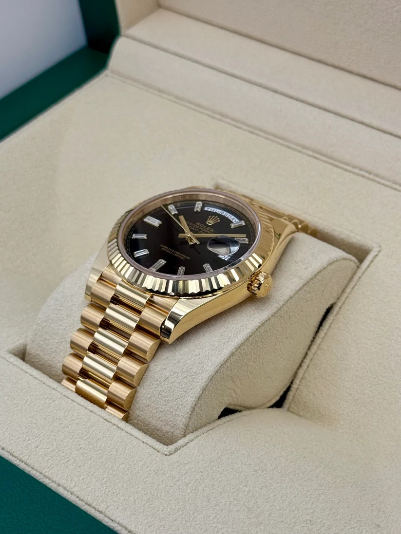 Rolex Yellow Gold President Day Date 40mm Black Diamond Baguette Dial - 228238 - Image 3