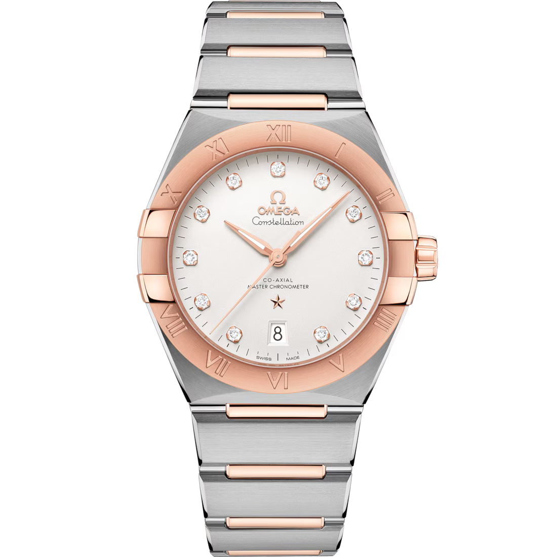 Omega Constellation 39mm Silver Dial with Diamonds Stainless Steel and Sedna�?18k Rose Gold Bracelet 131.20.39.20.52.001