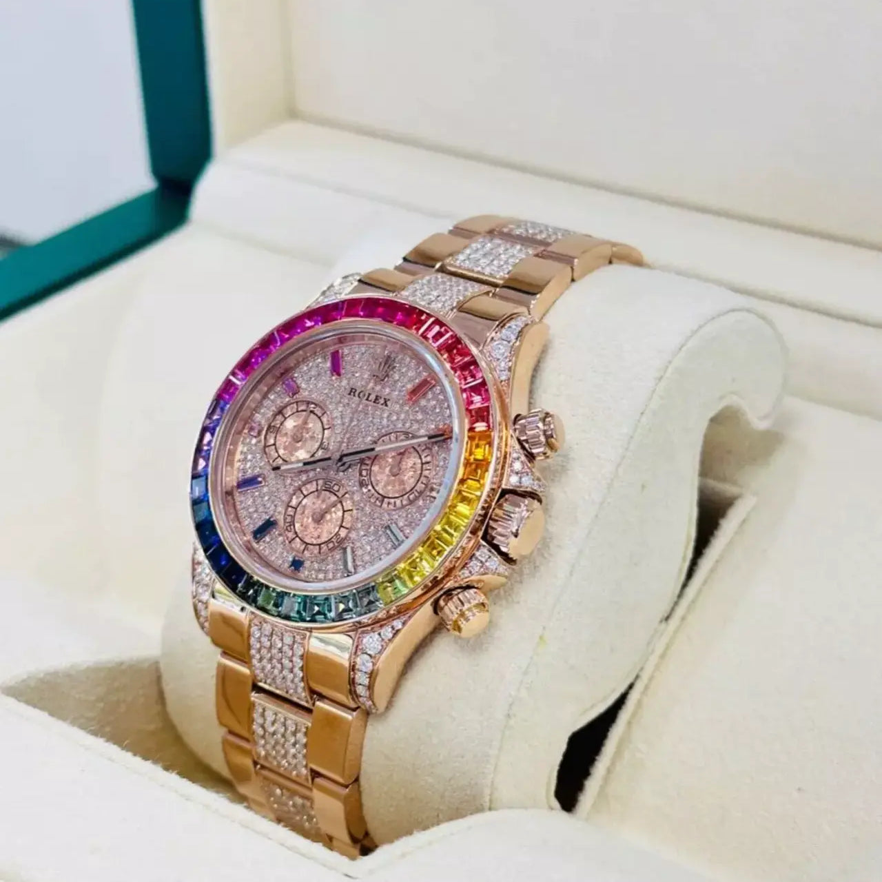 Diamond Rolex Cosmograph Daytona 116505 Custom Rainbow Diamond 18K Rose Gold 40mm - Image 5