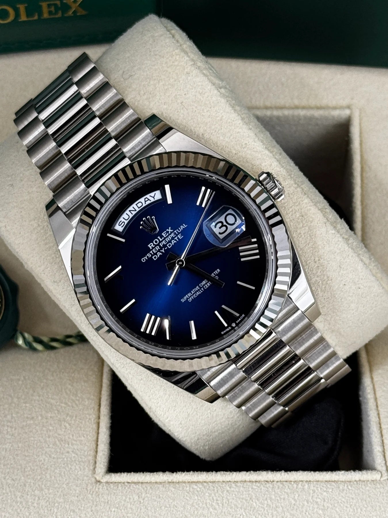 Rolex Day-Date President 40mm Platinum Blue Roman Ombre Dial - 228236 - Image 3