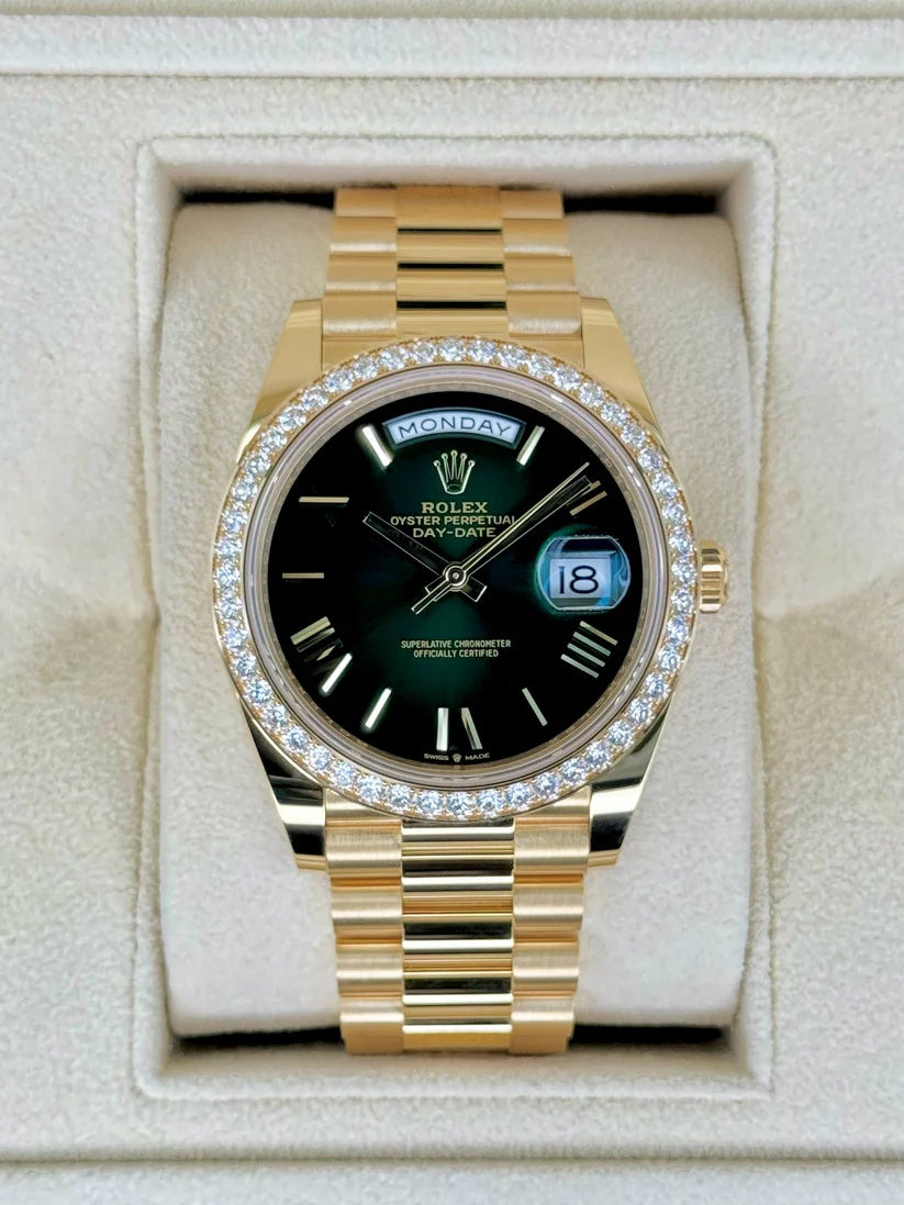 Rolex Day-Date President 40mm Yellow Gold Green Ombre Dial Diamond Bezel - 228348rbr - Image 2
