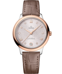 Omega De Ville Prestige 34mm Silver Dial with Diamonds Stainless Steel and Sedna�?18k Rose Gold Strap 434.23.34.20.52.003
