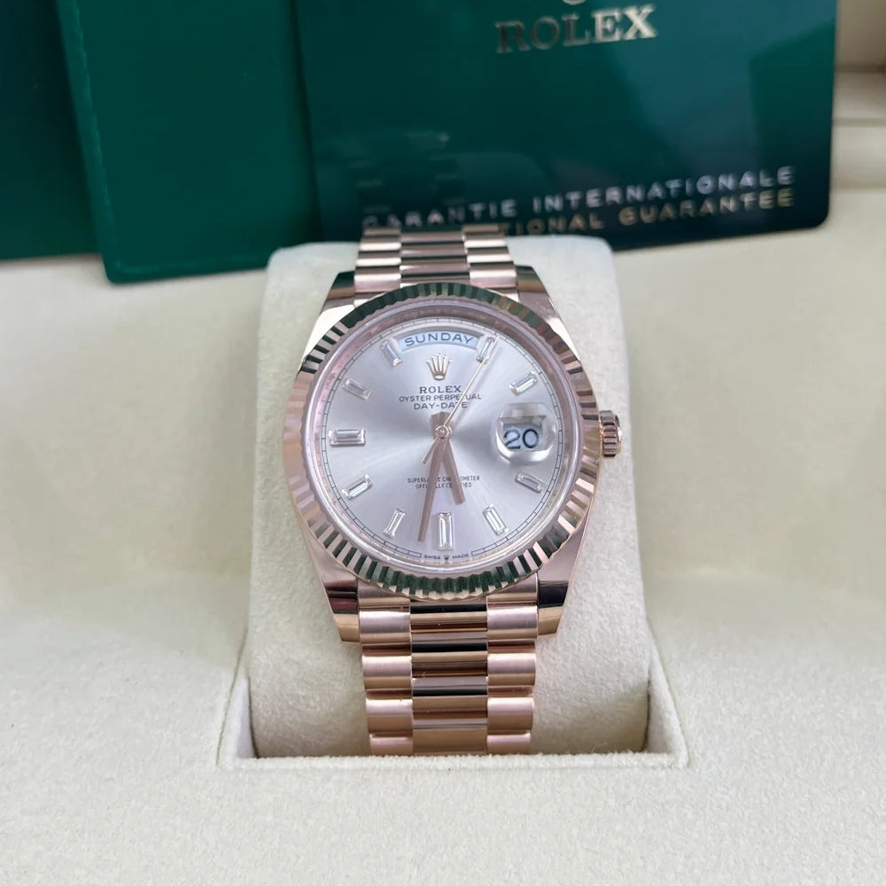 Rolex Day-Date President 40mm Everose Gold Sundust Diamond Baguette Dial - 228235 - Image 2