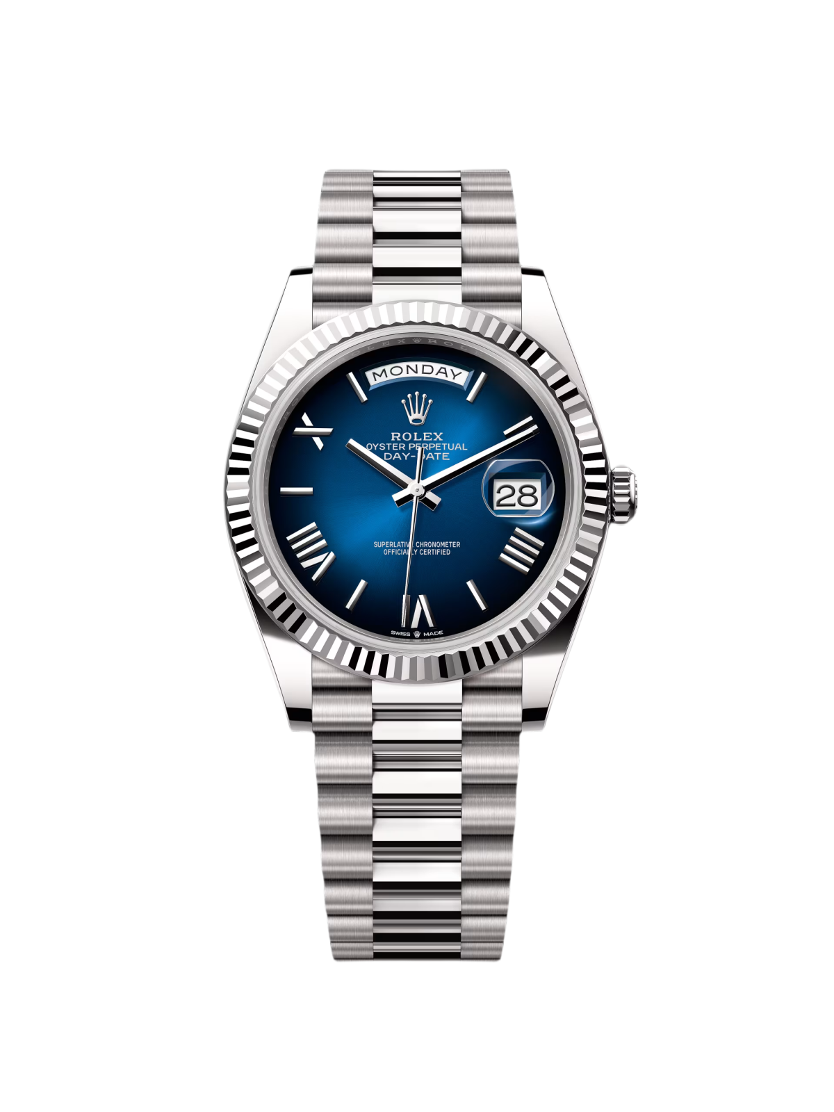 Rolex Day-Date President 40mm White Gold Blue Roman Ombre Dial - 228239