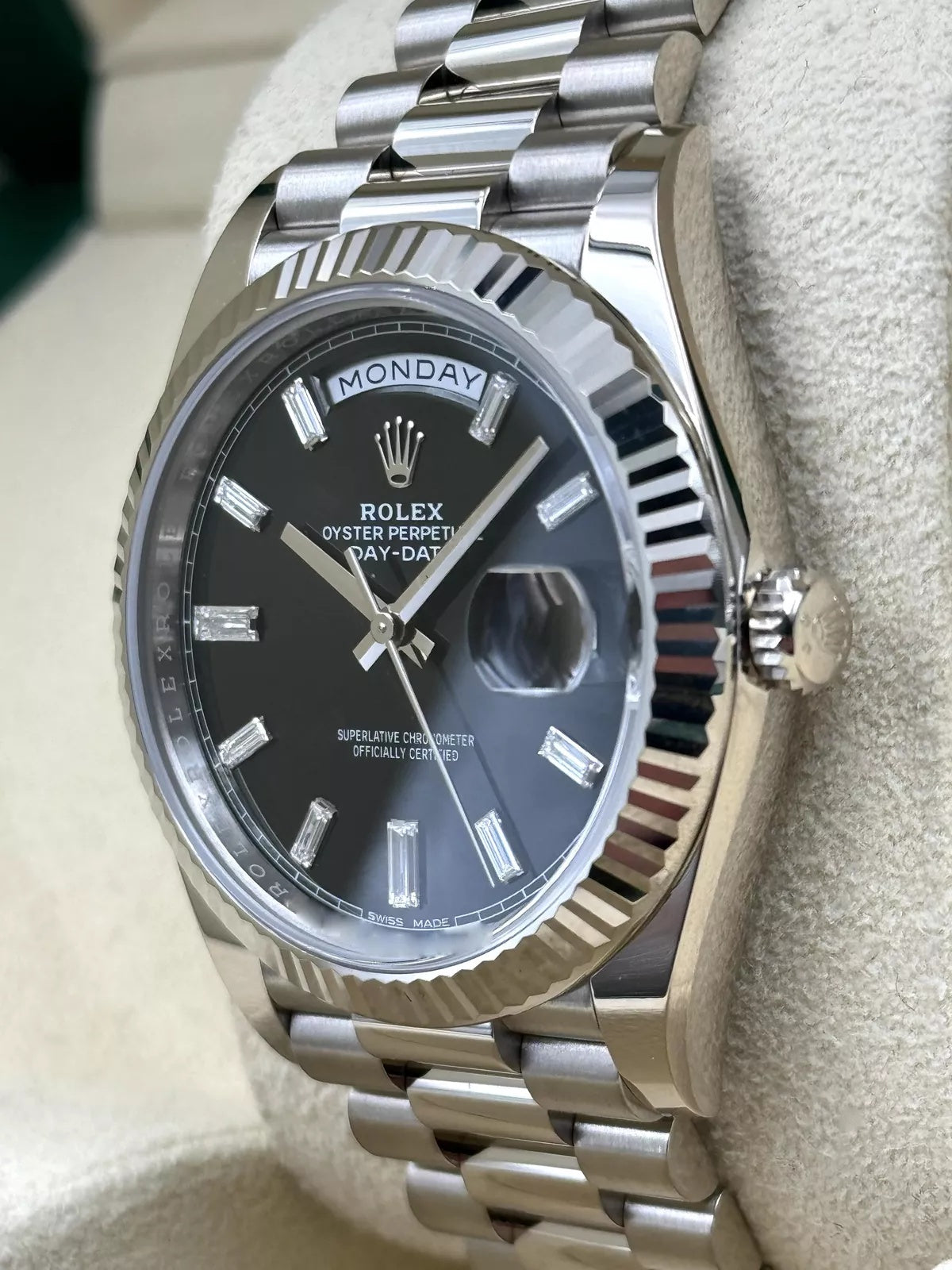 Rolex Day-Date President 40mm White Gold Black Diamond Baguette Dial - 228239 - Image 7