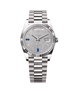 Rolex Day-Date President 40mm White Gold Pave Diamond Sapphire Dial - 228239