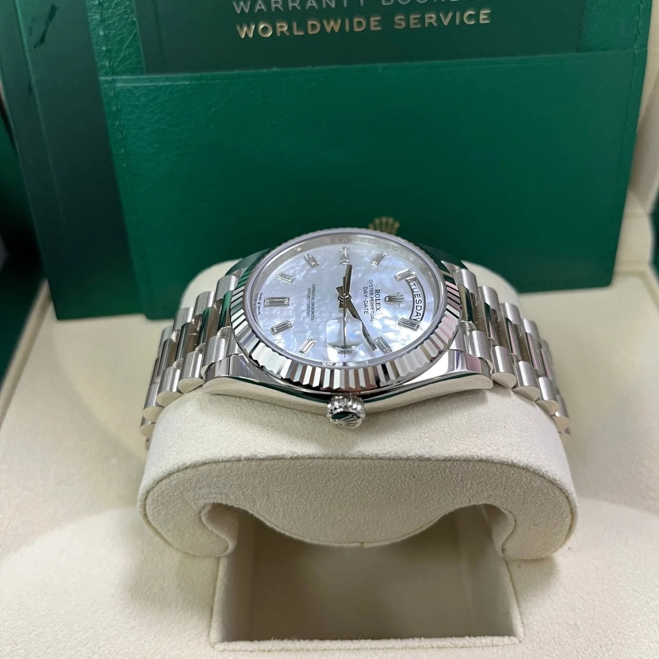 Rolex Day-Date President 40mm White Gold Mother of Pearl Diamond Baguette Dial - 228239 - Image 5
