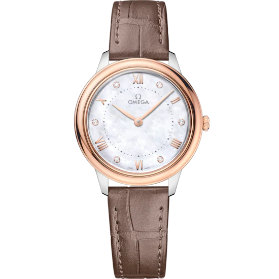 Omega De Ville Prestige 30 mm White Dial with Diamonds Stainless Steel and Sedna�?18k Rose Gold Strap 434.23.30.60.55.001
