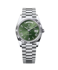 Rolex  Day-Date President 40mm Platinum Green Olive Roman Dial - 228236