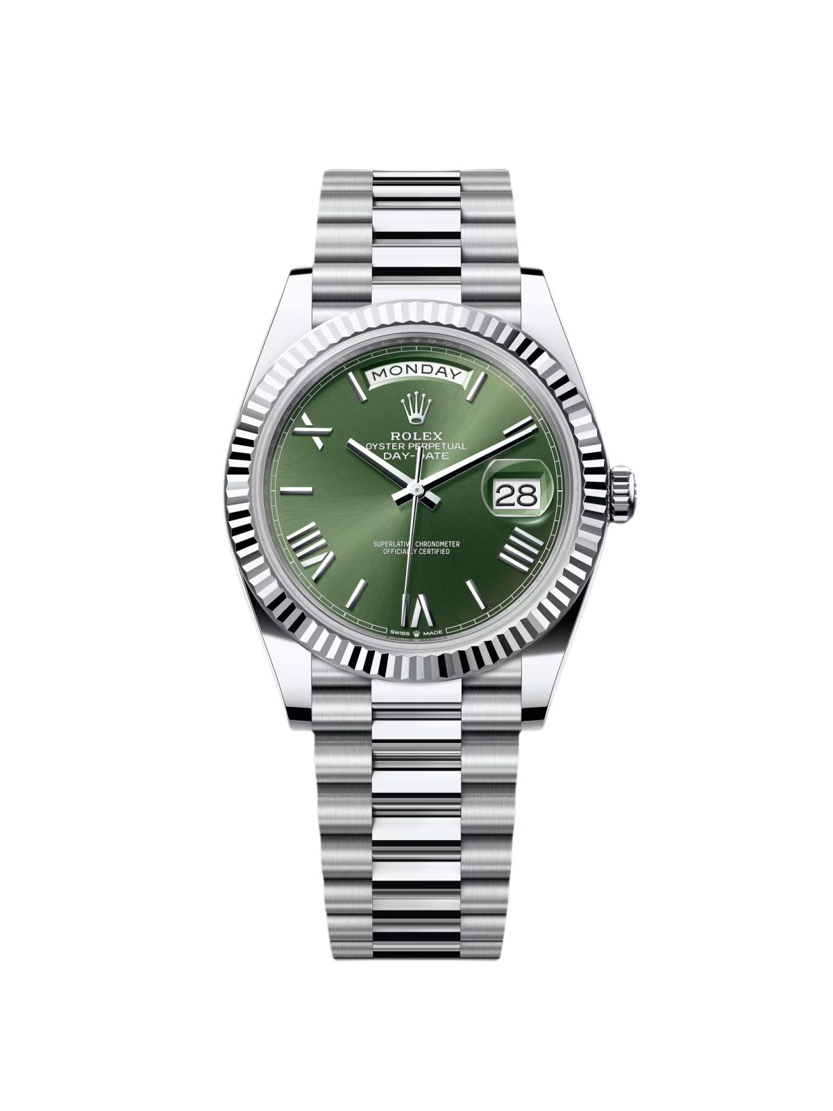 Rolex Day-Date President 40mm Platinum Green Olive Roman Dial - 228236
