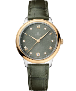 Omega De Ville Prestige 34mm Green Dial with Diamonds Stainless Steel and 18k Yellow Gold Strap 434.23.34.20.60.001
