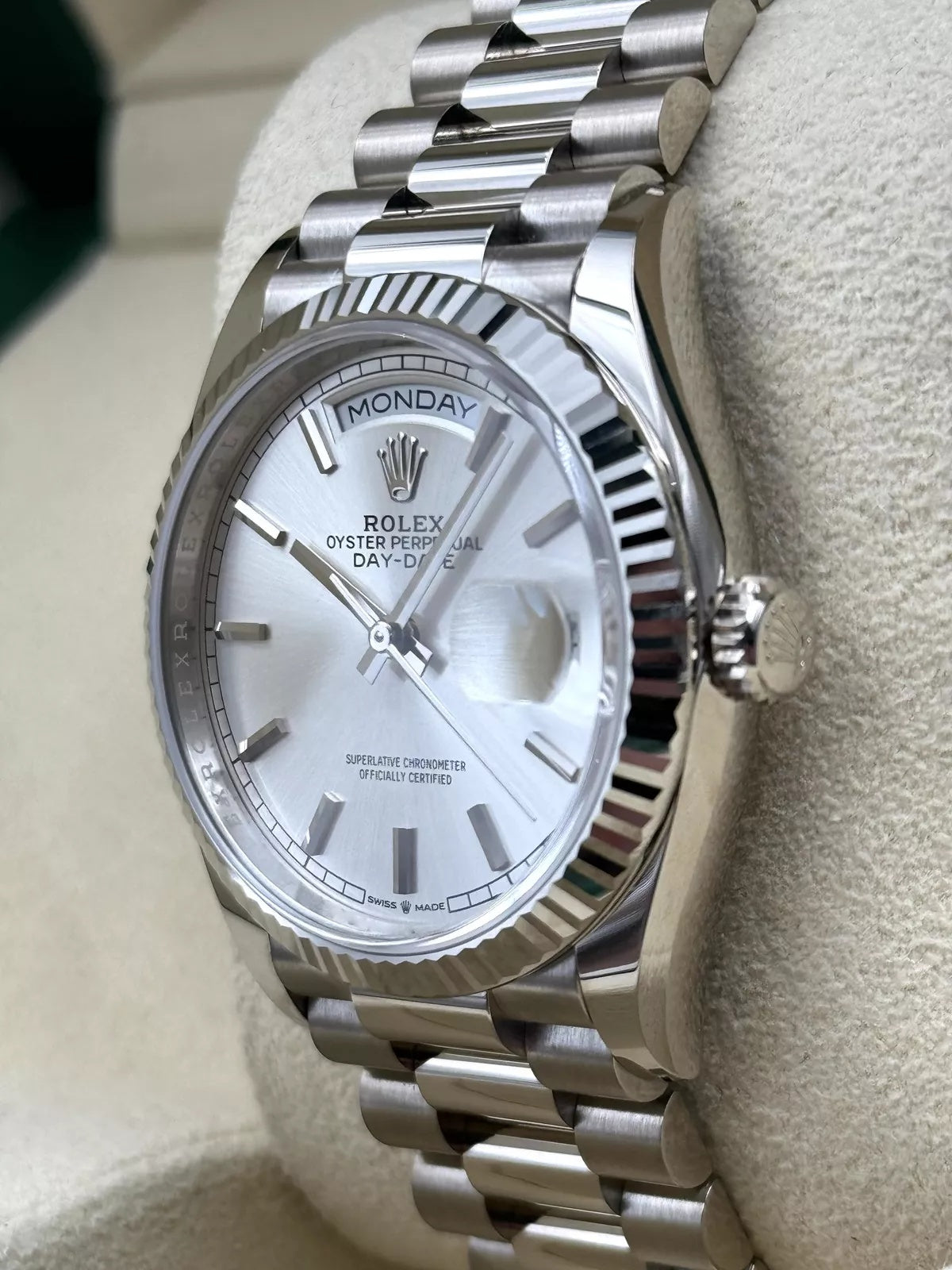 Rolex Day-Date President 40mm White Gold Silver Diamond Baguette Dial - 228239 - Image 4