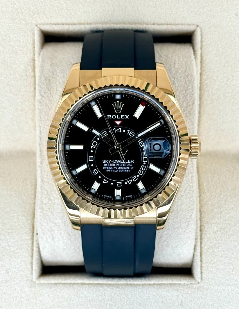Rolex Sky-Dweller 42mm 336238-0002 Yellow Gold Black Dial Oysterflex - Image 4