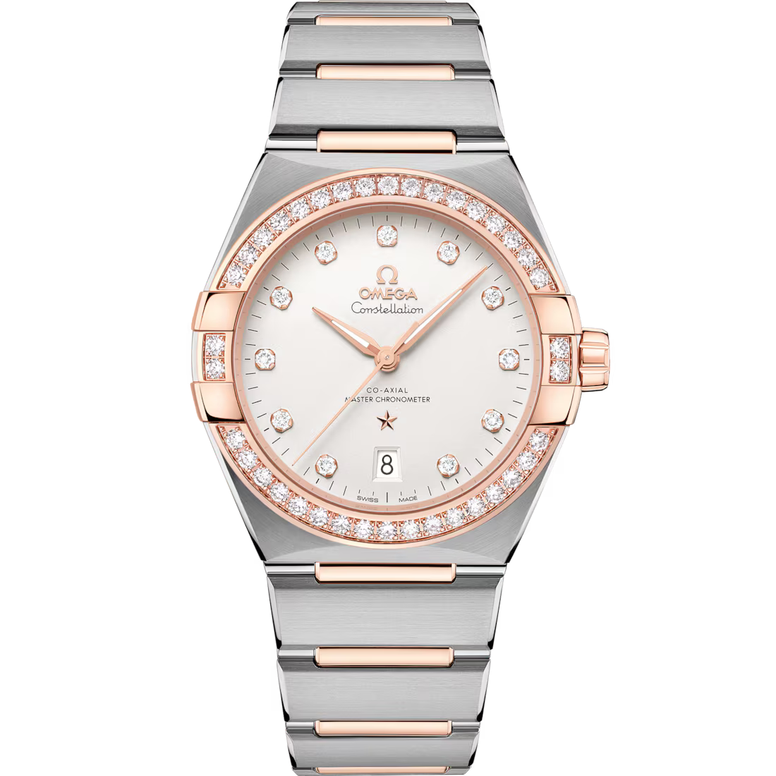 Omega Constellation 39mm Silver Dial with Diamonds Stainless Steel and Sedna�?18k Rose Gold Bracelet 131.25.39.20.52.001