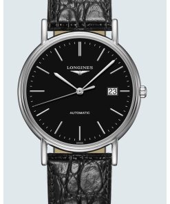 Longines Men's L4.921.4.52.2  Presence Black Leather Watch
