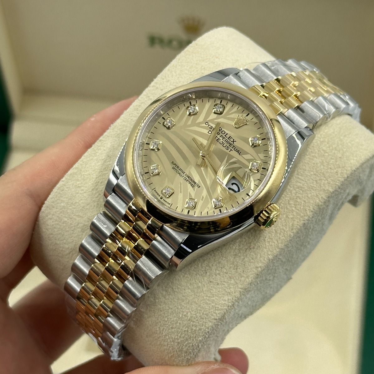 Rolex Datejust 36mm 126203 Golden Palm Dial Domed Bezel Oyster Bracelet - Image 15