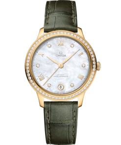 Omega De Ville Prestige 34mm White Dial with Diamonds 18k Yellow Gold Strap 434.58.34.20.55.002
