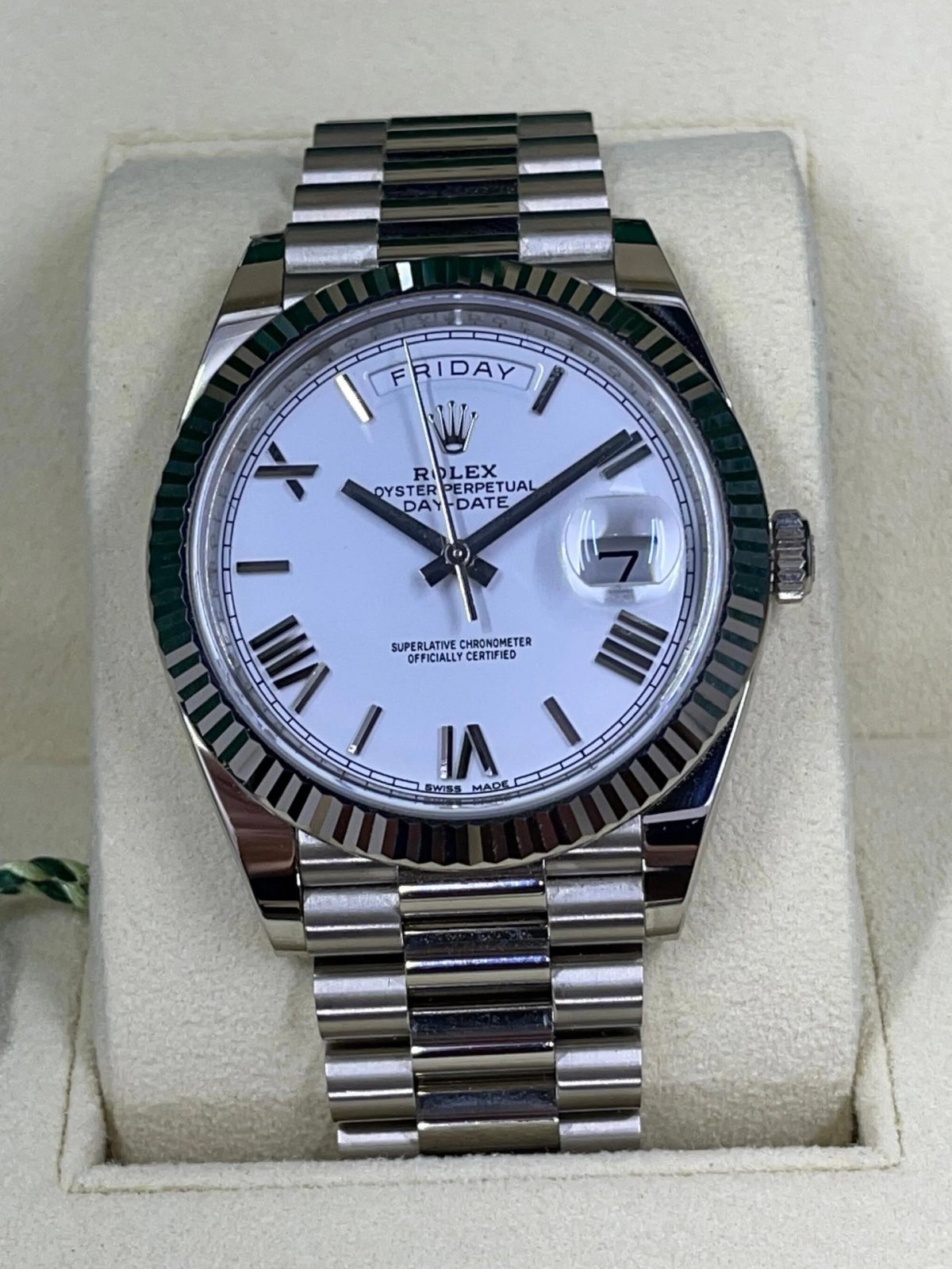 Rolex Day-Date President 40mm White Gold White Roman Dial - 228239 - Image 2
