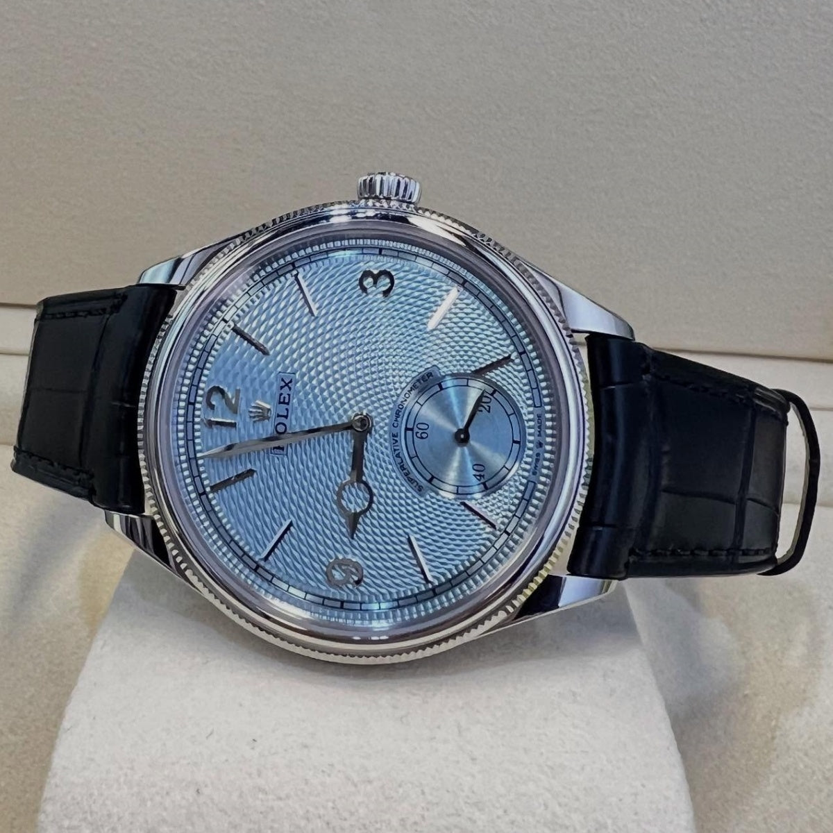 Rolex 1908 Platinum Ice Blue Dial Black Alligator Strap - 52506-0003 - Image 3