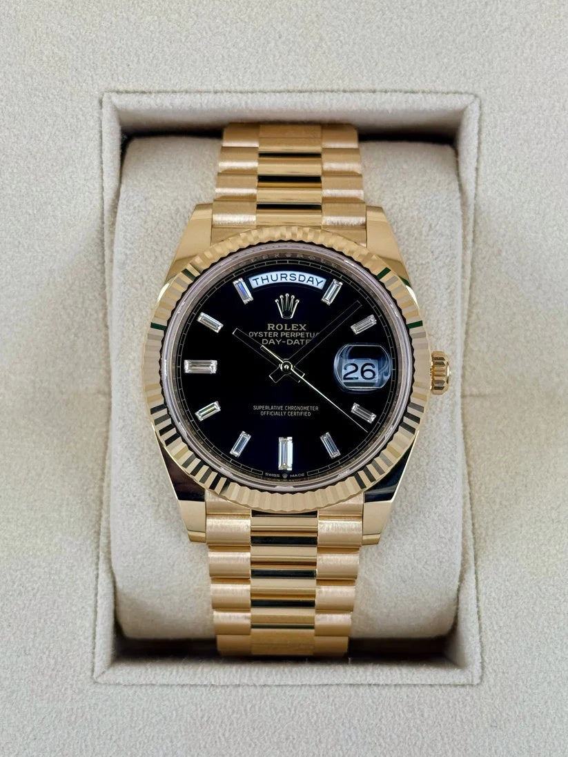 Rolex Yellow Gold President Day Date 40mm Black Diamond Baguette Dial - 228238 - Image 2