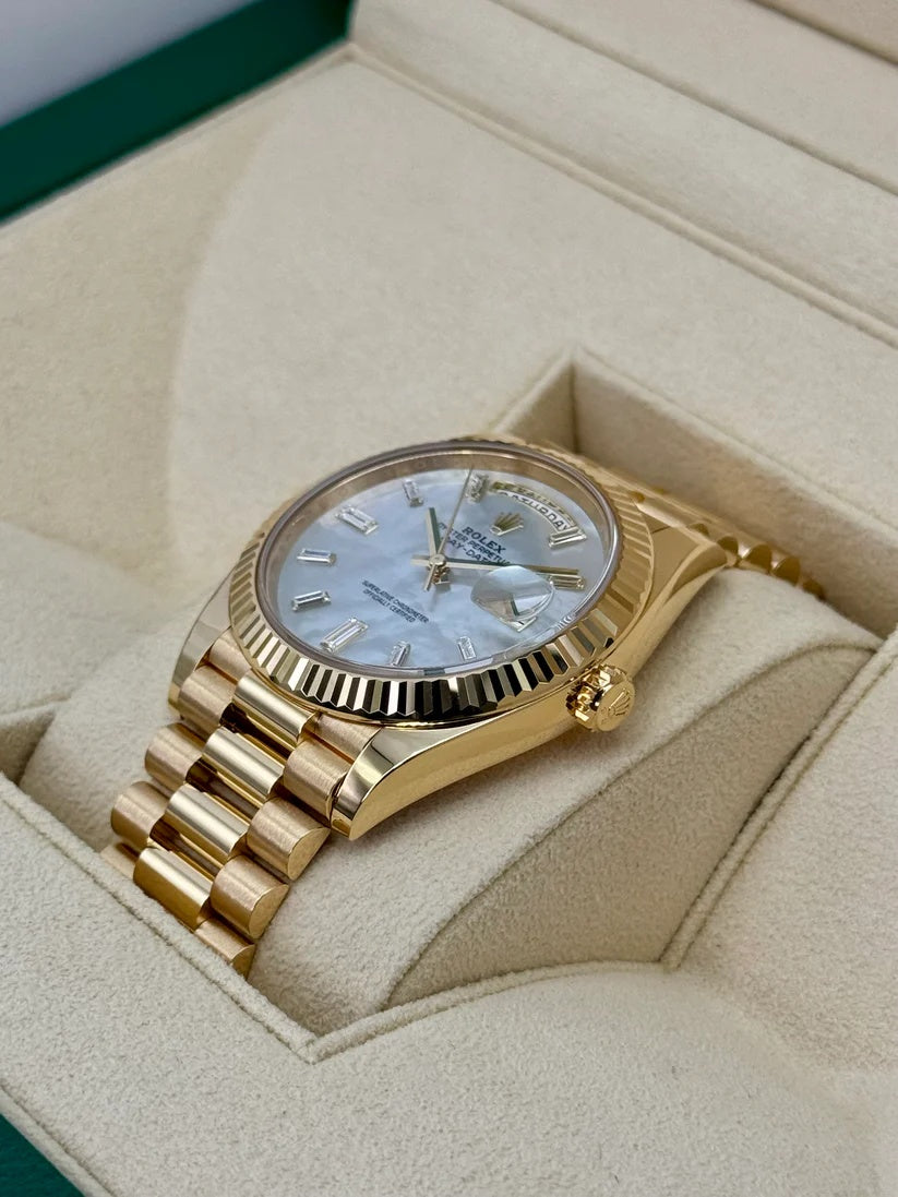 Rolex Day-Date 40mm Yellow Gold President Mother of Pearl Diamond Baguette Dial - 228238 - Image 4