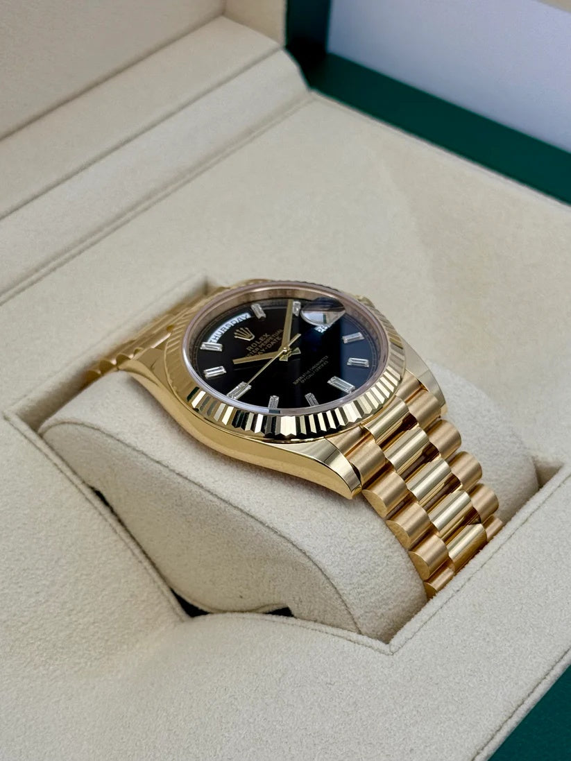 Rolex Yellow Gold President Day Date 40mm Black Diamond Baguette Dial - 228238 - Image 4