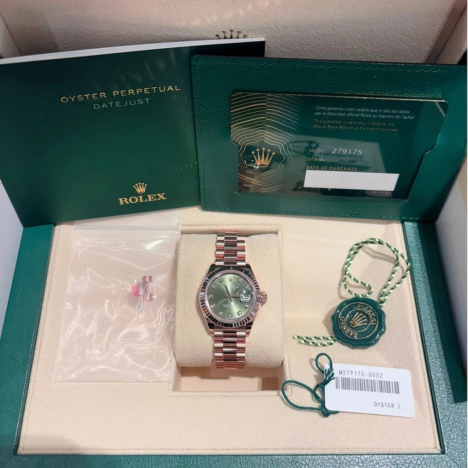 Rolex Lady-Datejust 28mm 279175 Green Diamond-Set Dial President Everose Gold - Image 8