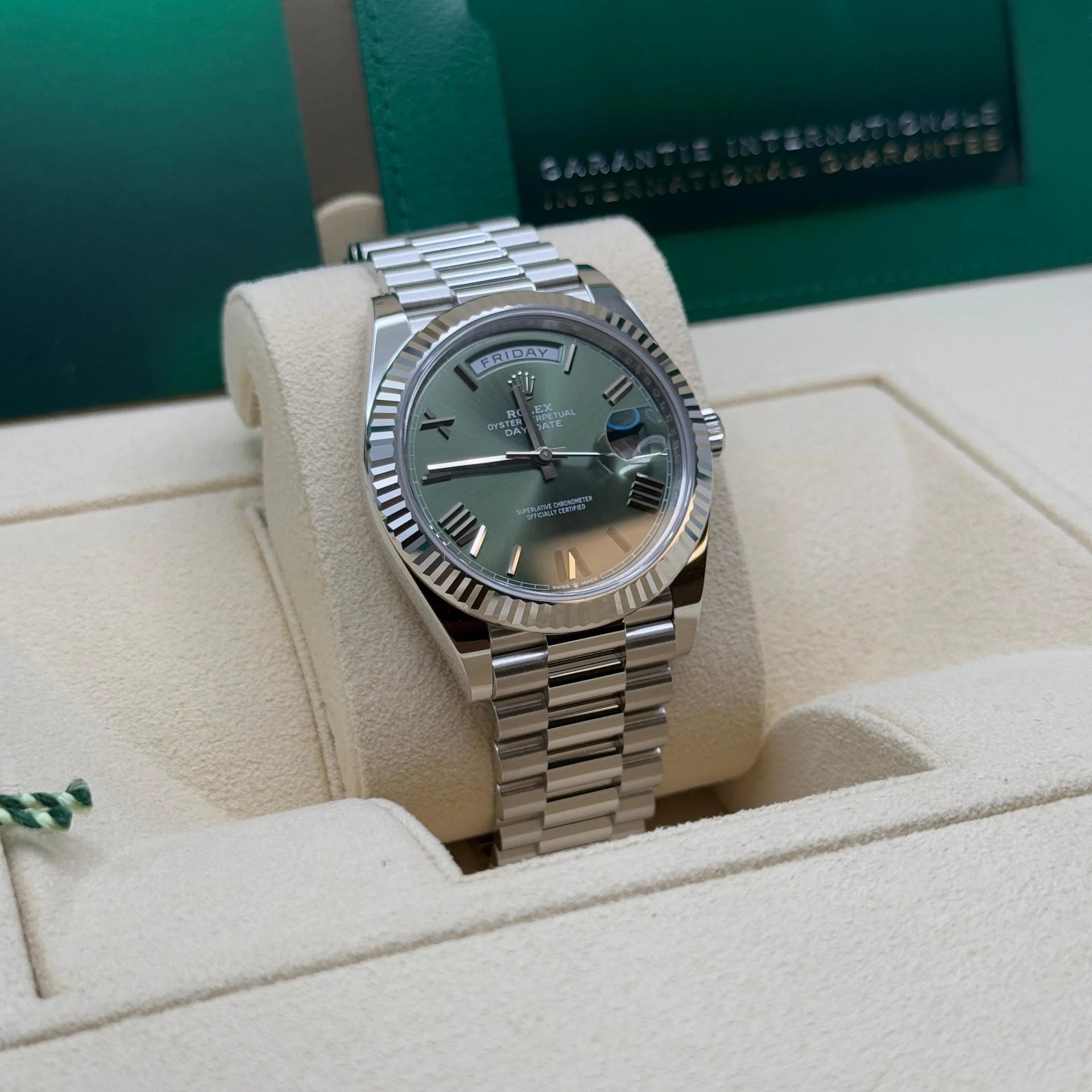 Rolex Day-Date President 40mm Platinum Green Olive Roman Dial - 228236 - Image 7