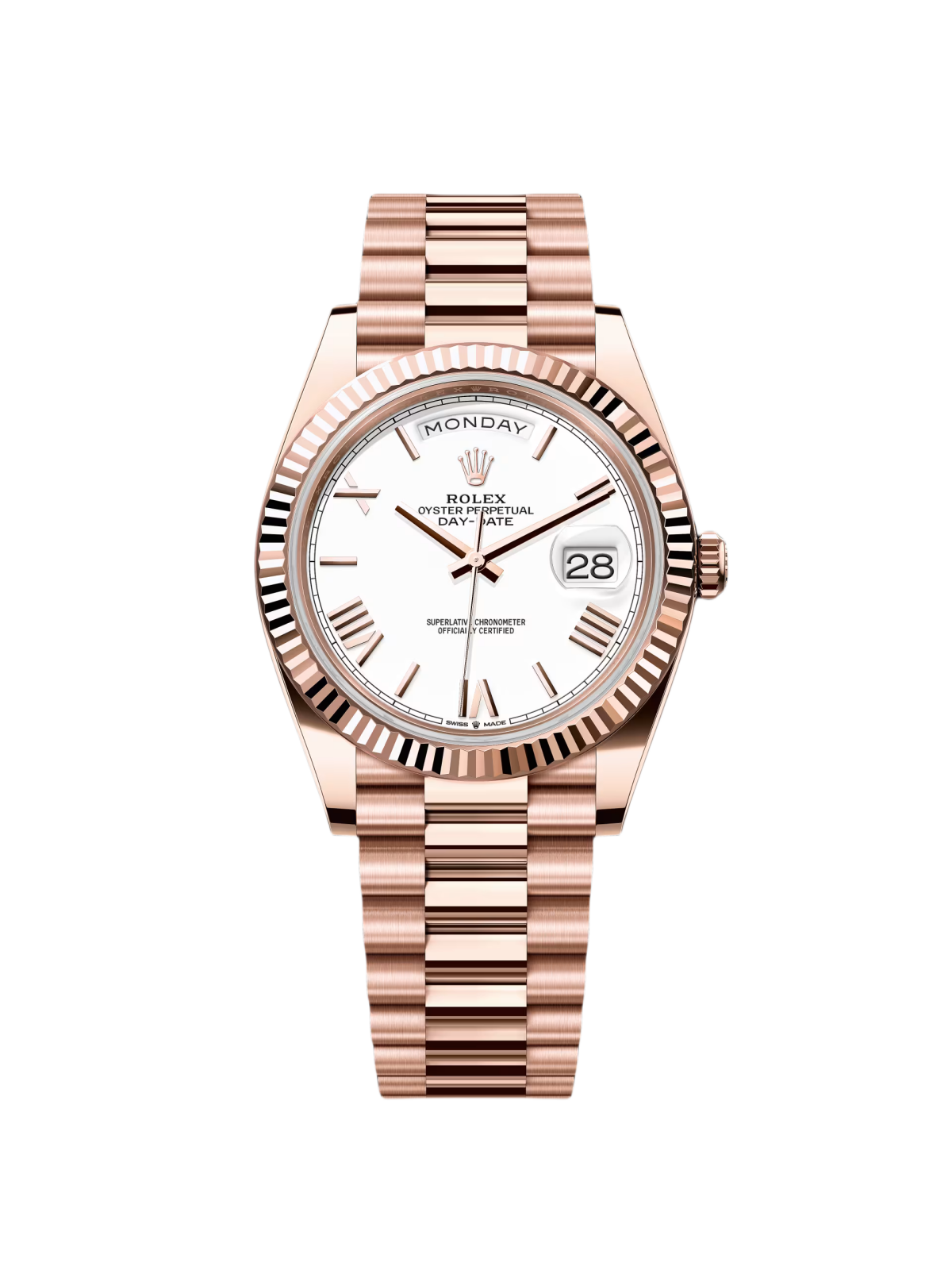 Rolex Day-Date President 40mm Everose Gold White Roman Dial - 228235