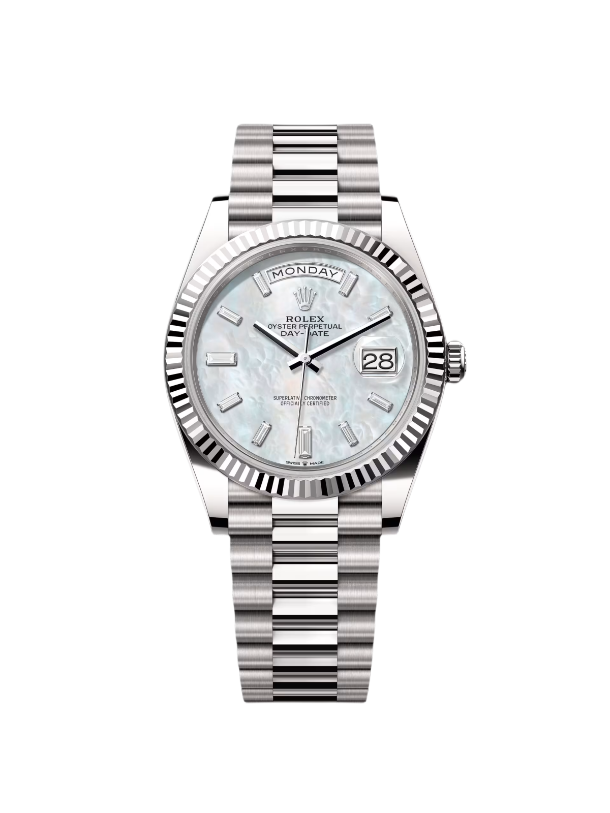 Rolex Day-Date President 40mm White Gold Mother of Pearl Diamond Baguette Dial - 228239