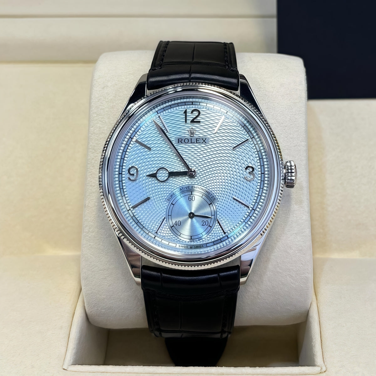 Rolex 1908 Platinum Ice Blue Dial Black Alligator Strap - 52506-0003 - Image 2