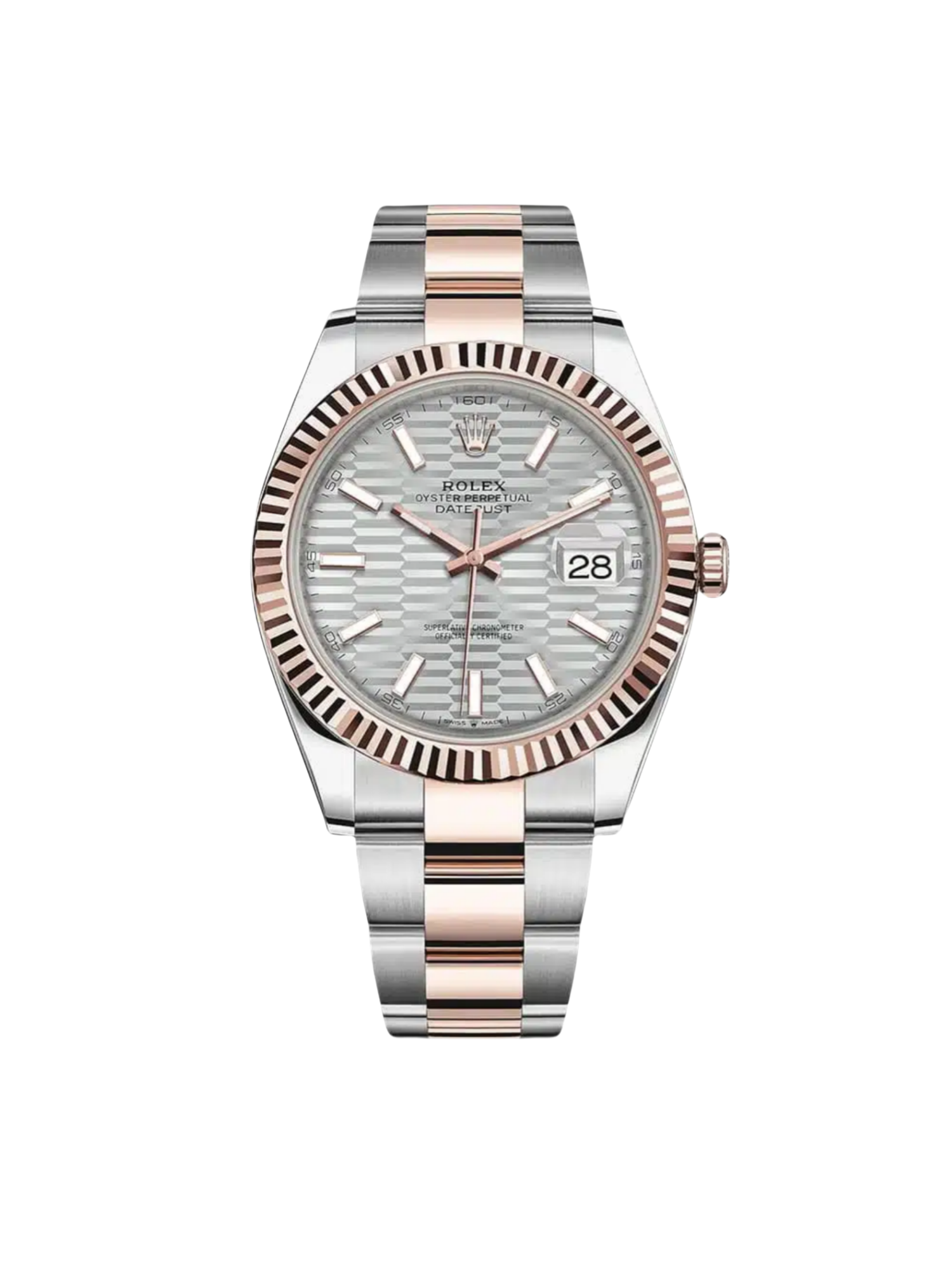 Rolex Datejust 41mm 126331 Silver Fluted Motif Dial Two Tone Stainless Steel & 18K Rose Gold Jubilee Bracelet Men's Watch - Image 3
